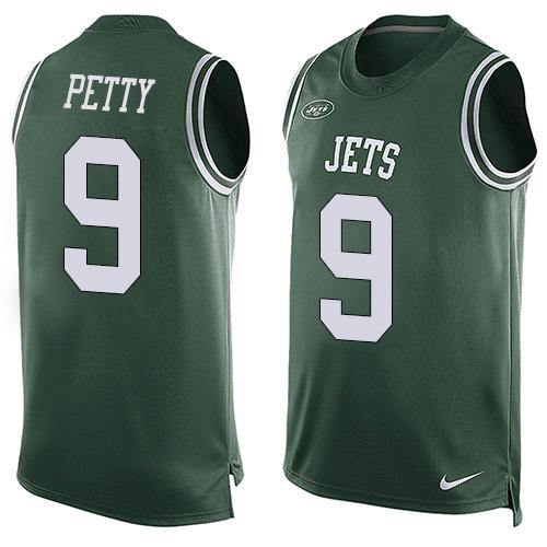Nike Jets #9 Bryce Petty Green Team Color Men's Stitched NFL Limited Tank Top Jersey
